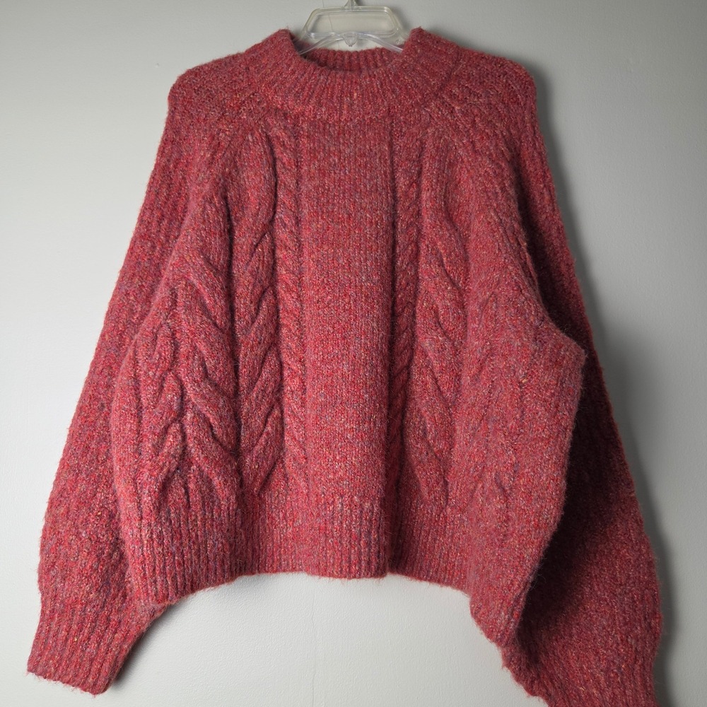 Universal Thread Red Marled Cable Knit Mock Neck Sweater XL Relaxed Cropped